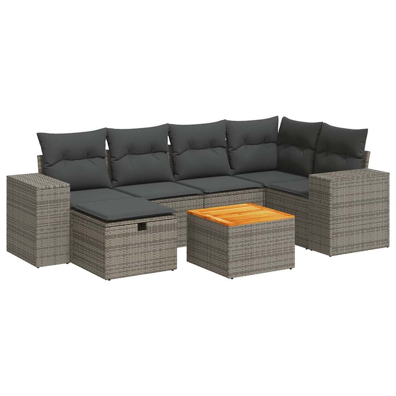 7 Piece Garden Sofa Set with Cushions Grey Poly Rattan Payday Deals