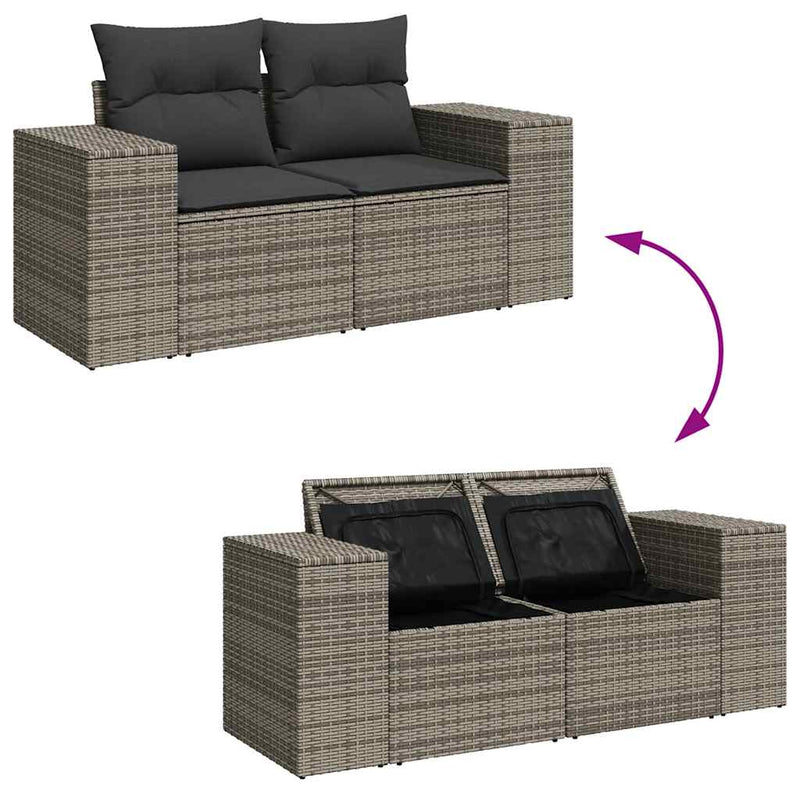 7 Piece Garden Sofa Set with Cushions Grey Poly Rattan Payday Deals