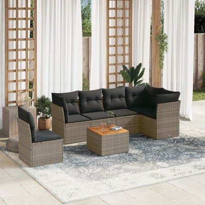 7 Piece Garden Sofa Set with Cushions Grey Poly Rattan