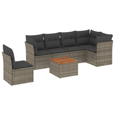 7 Piece Garden Sofa Set with Cushions Grey Poly Rattan Payday Deals