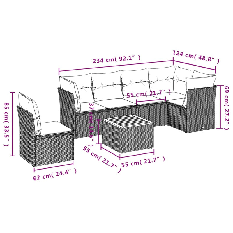 7 Piece Garden Sofa Set with Cushions Grey Poly Rattan Payday Deals