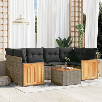 7 Piece Garden Sofa Set with Cushions Grey Poly Rattan