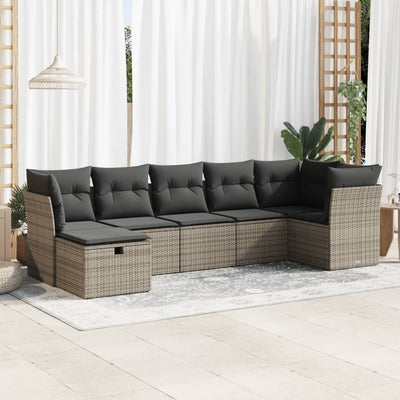 7 Piece Garden Sofa Set with Cushions Grey Poly Rattan