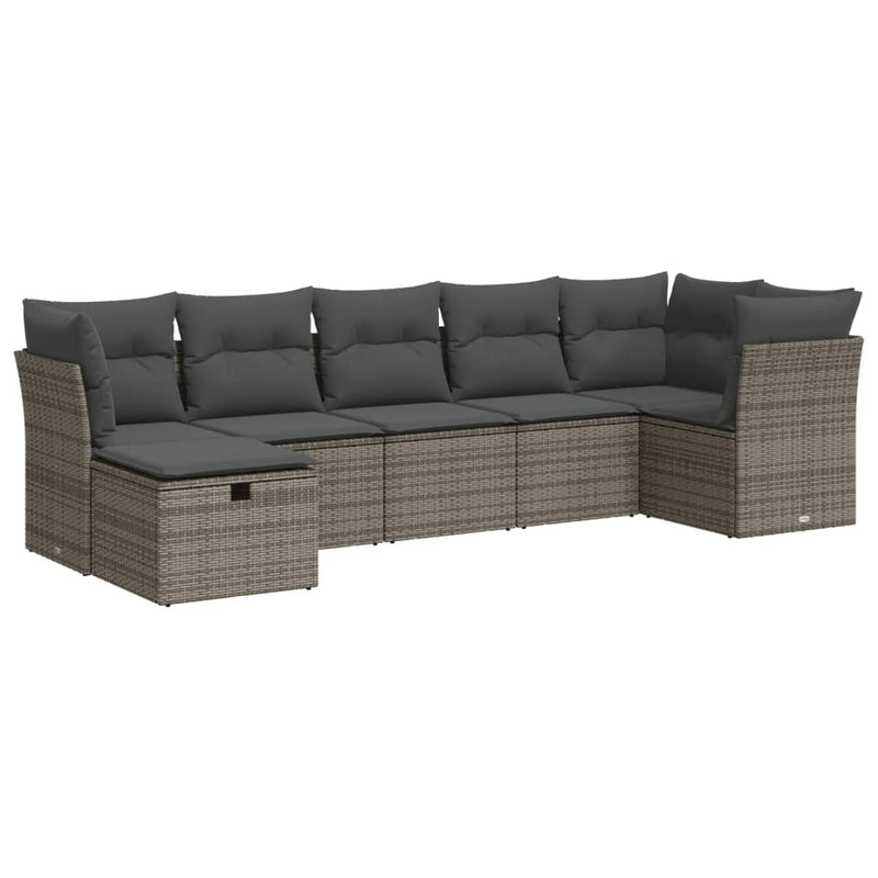 7 Piece Garden Sofa Set with Cushions Grey Poly Rattan Payday Deals