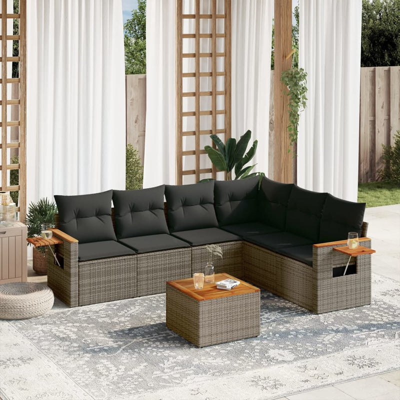 7 Piece Garden Sofa Set with Cushions Grey Poly Rattan Payday Deals