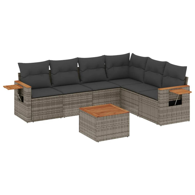 7 Piece Garden Sofa Set with Cushions Grey Poly Rattan Payday Deals