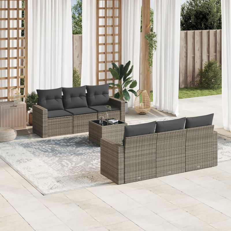 7 Piece Garden Sofa Set with Cushions Grey Poly Rattan Payday Deals