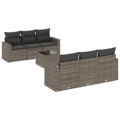 7 Piece Garden Sofa Set with Cushions Grey Poly Rattan Payday Deals