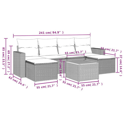 7 Piece Garden Sofa Set with Cushions Grey Poly Rattan Payday Deals