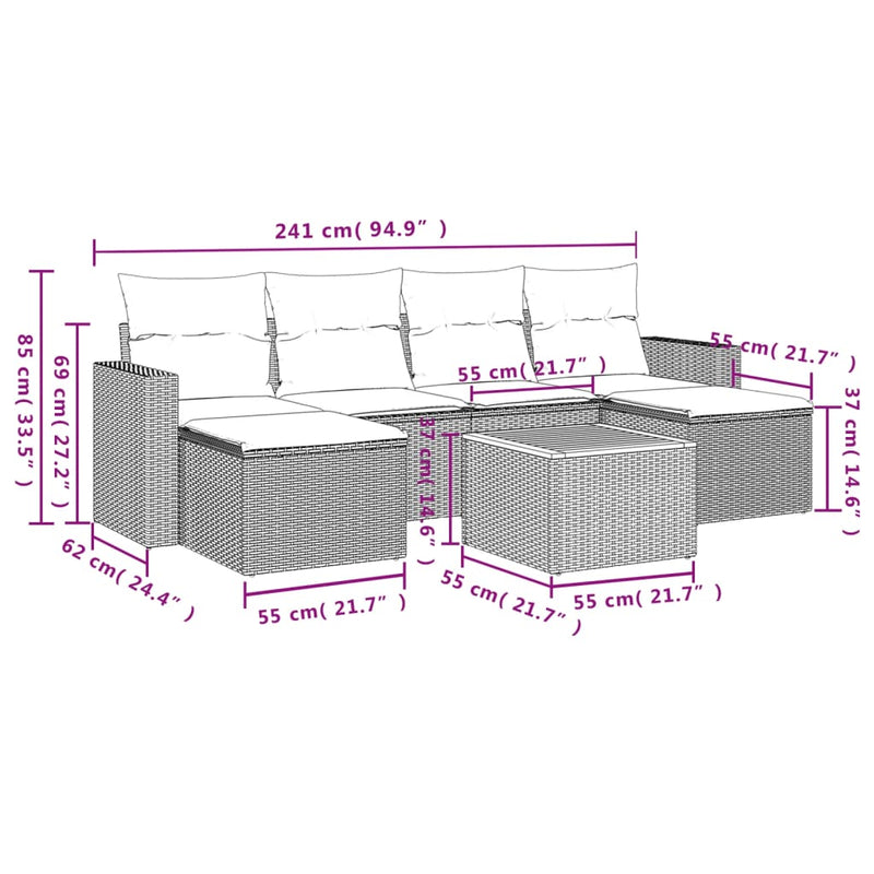 7 Piece Garden Sofa Set with Cushions Grey Poly Rattan Payday Deals