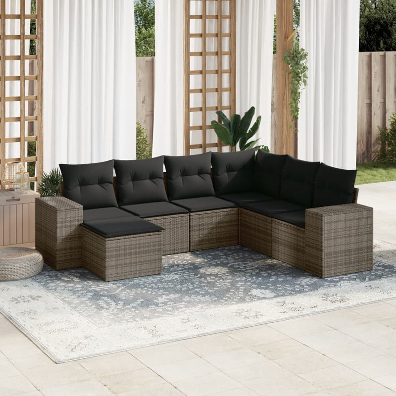 7 Piece Garden Sofa Set with Cushions Grey Poly Rattan Payday Deals