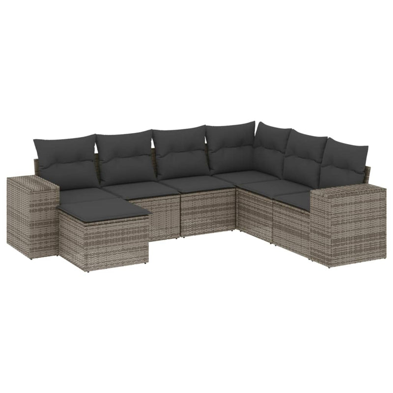 7 Piece Garden Sofa Set with Cushions Grey Poly Rattan Payday Deals