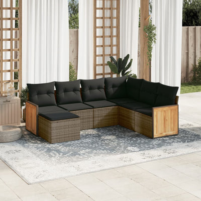 7 Piece Garden Sofa Set with Cushions Grey Poly Rattan