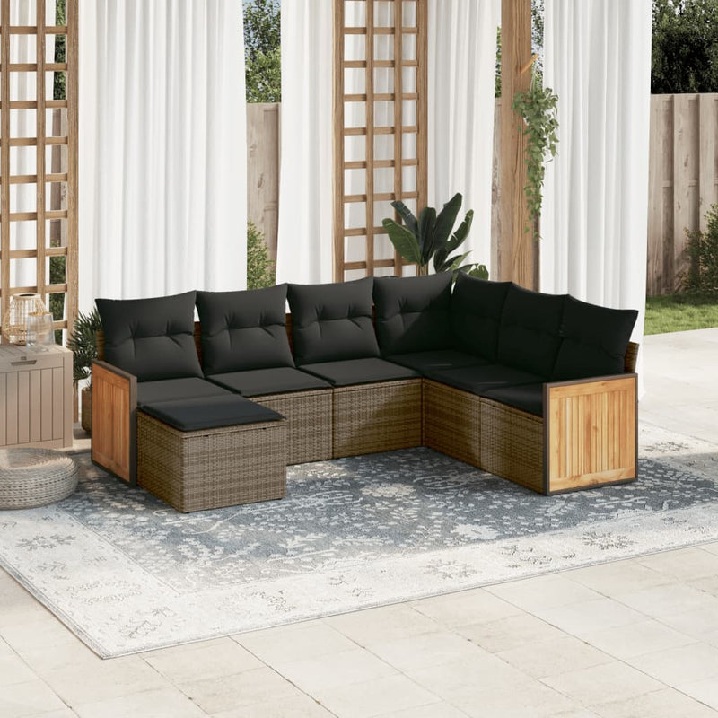 7 Piece Garden Sofa Set with Cushions Grey Poly Rattan Payday Deals