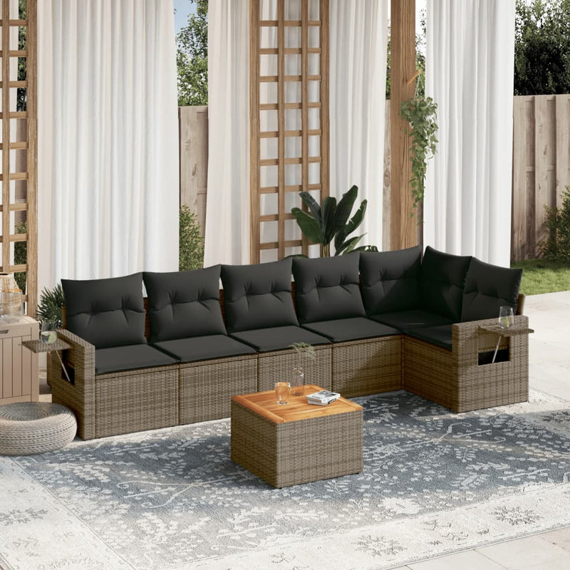 7 Piece Garden Sofa Set with Cushions Grey Poly Rattan Payday Deals