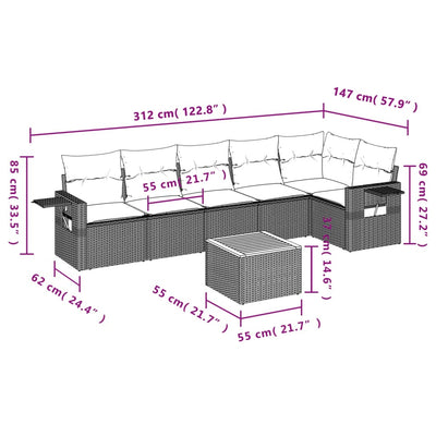 7 Piece Garden Sofa Set with Cushions Grey Poly Rattan Payday Deals