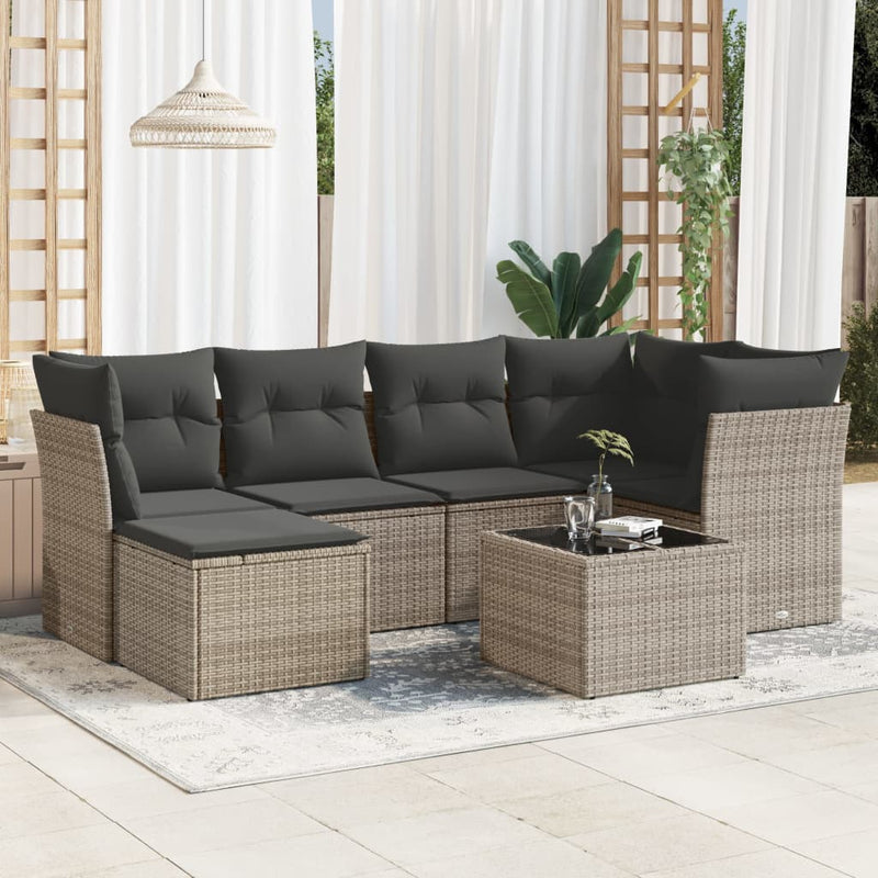 7 Piece Garden Sofa Set with Cushions Grey Poly Rattan Payday Deals