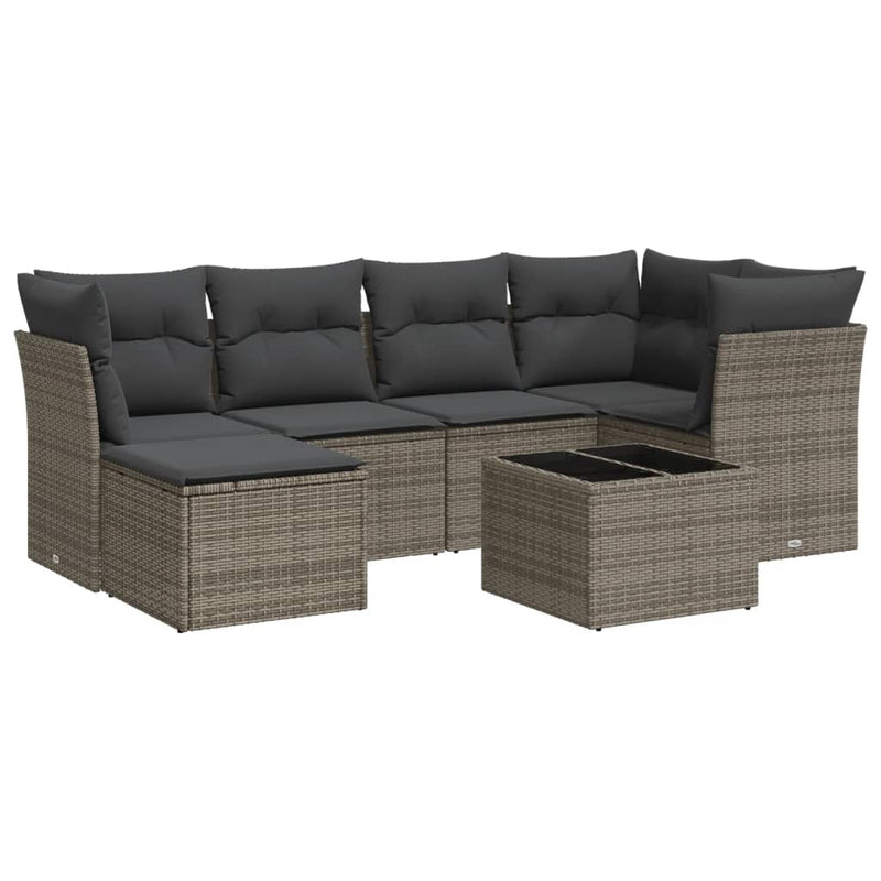 7 Piece Garden Sofa Set with Cushions Grey Poly Rattan Payday Deals