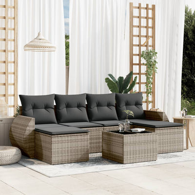 7 Piece Garden Sofa Set with Cushions Grey Poly Rattan