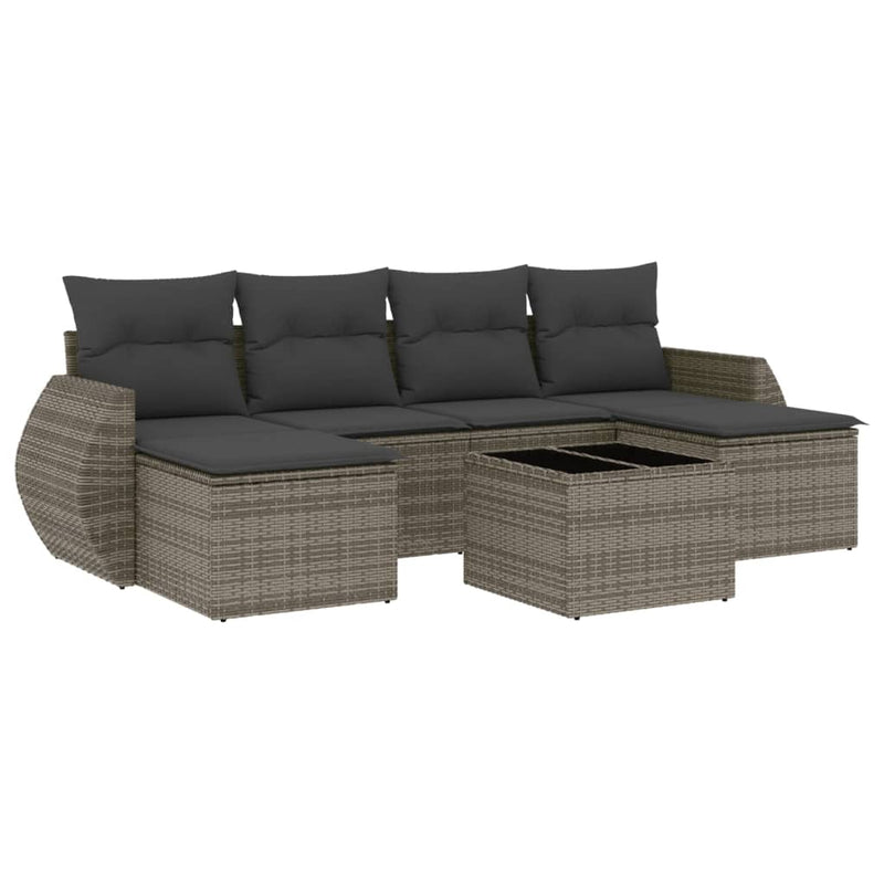 7 Piece Garden Sofa Set with Cushions Grey Poly Rattan Payday Deals