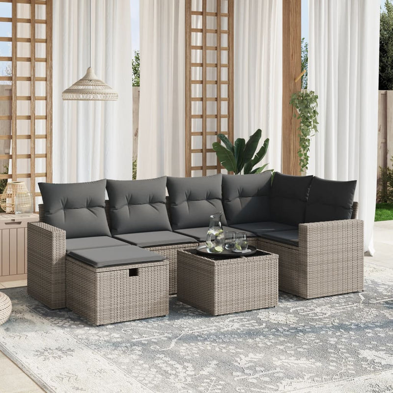 7 Piece Garden Sofa Set with Cushions Grey Poly Rattan Payday Deals