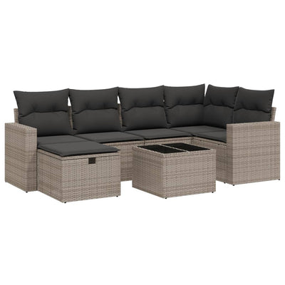 7 Piece Garden Sofa Set with Cushions Grey Poly Rattan Payday Deals