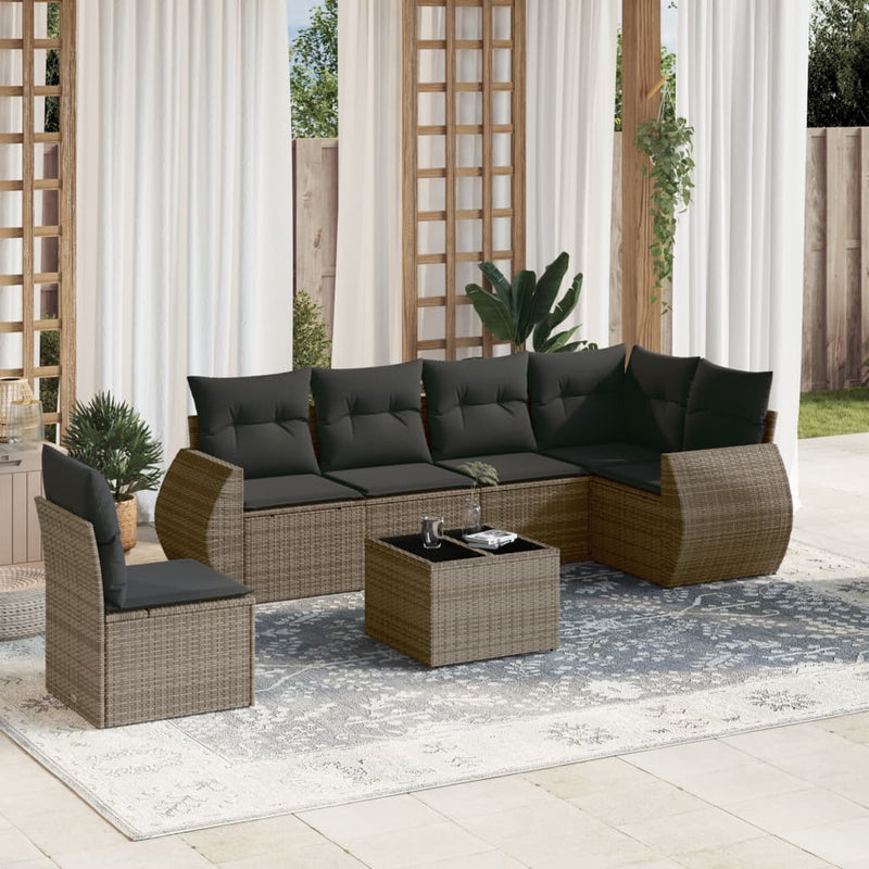 7 Piece Garden Sofa Set with Cushions Grey Poly Rattan Payday Deals