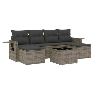 7 Piece Garden Sofa Set with Cushions Grey Poly Rattan Payday Deals