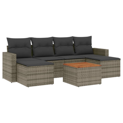 7 Piece Garden Sofa Set with Cushions Grey Poly Rattan Payday Deals