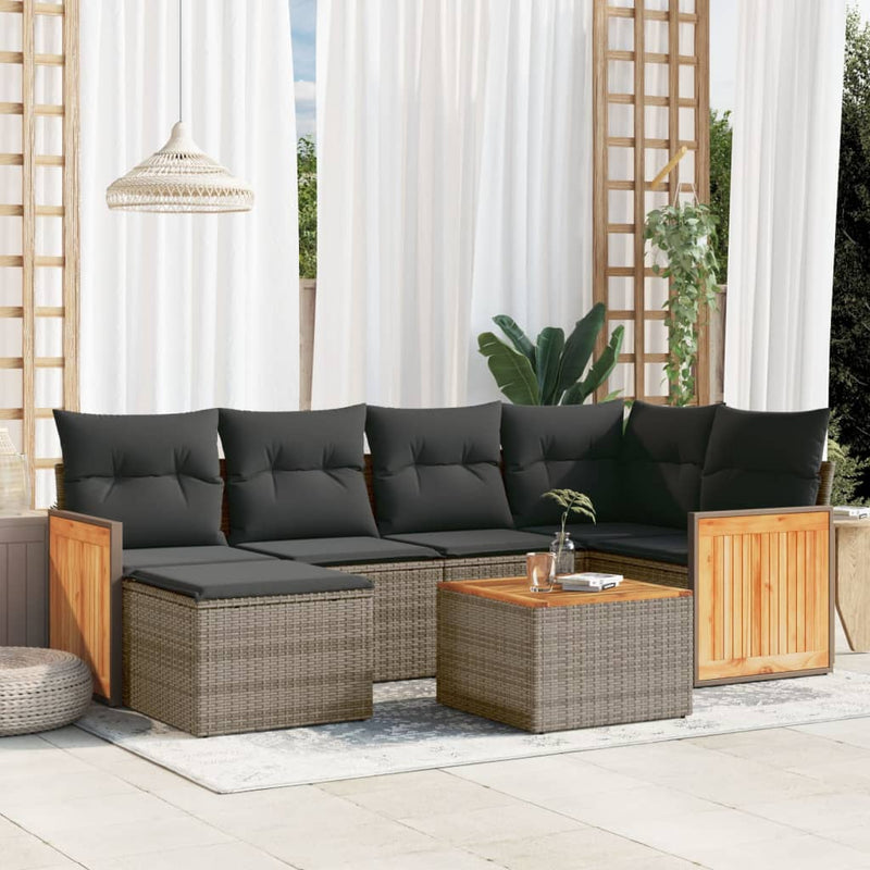 7 Piece Garden Sofa Set with Cushions Grey Poly Rattan Payday Deals