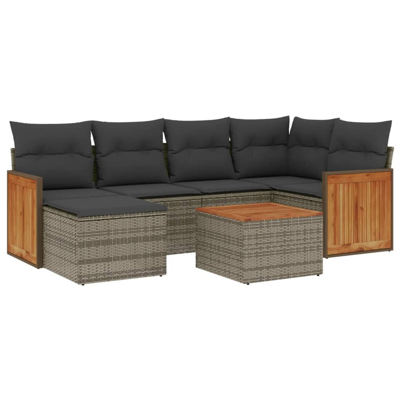 7 Piece Garden Sofa Set with Cushions Grey Poly Rattan Payday Deals