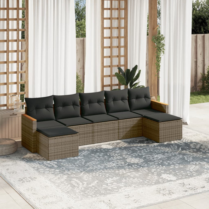 7 Piece Garden Sofa Set with Cushions Grey Poly Rattan Payday Deals