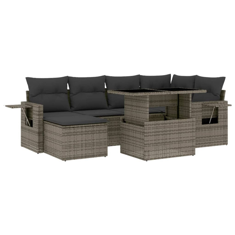 7 Piece Garden Sofa Set with Cushions Grey Poly Rattan Payday Deals