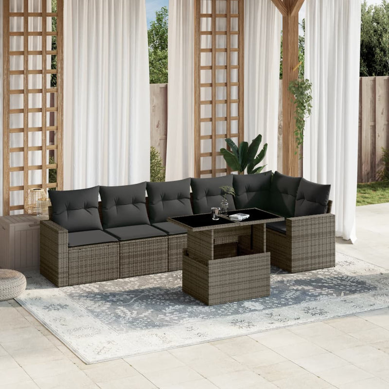 7 Piece Garden Sofa Set with Cushions Grey Poly Rattan Payday Deals