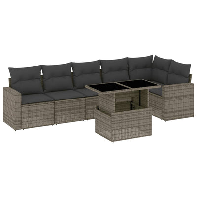 7 Piece Garden Sofa Set with Cushions Grey Poly Rattan Payday Deals