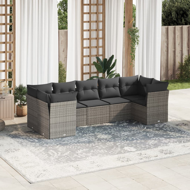 7 Piece Garden Sofa Set with Cushions Grey Poly Rattan Payday Deals