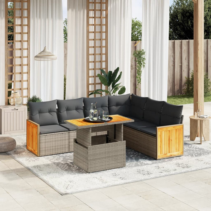 7 Piece Garden Sofa Set with Cushions Grey Poly Rattan Payday Deals