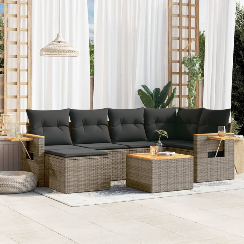 7 Piece Garden Sofa Set with Cushions Grey Poly Rattan Payday Deals