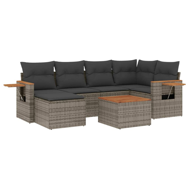 7 Piece Garden Sofa Set with Cushions Grey Poly Rattan Payday Deals