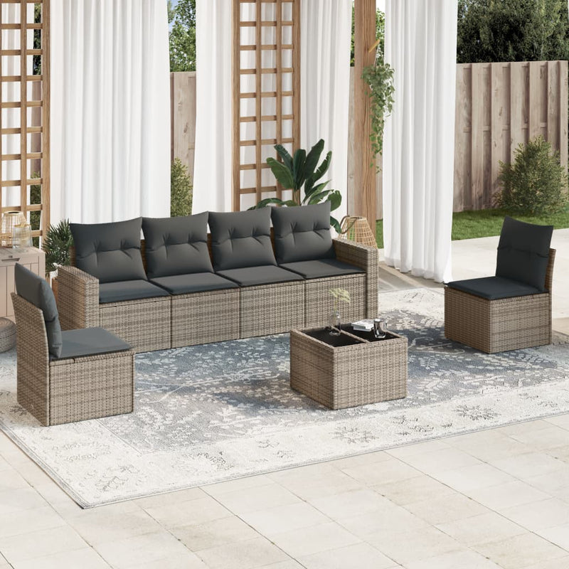 7 Piece Garden Sofa Set with Cushions Grey Poly Rattan Payday Deals