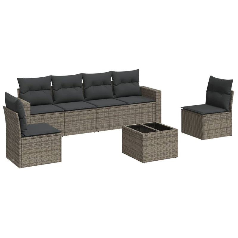 7 Piece Garden Sofa Set with Cushions Grey Poly Rattan Payday Deals