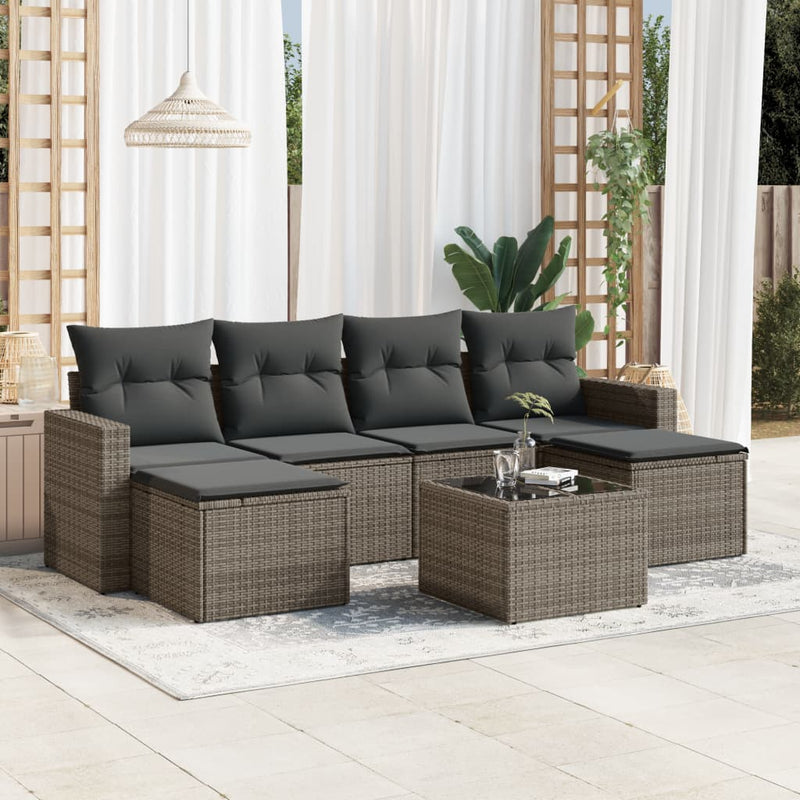 7 Piece Garden Sofa Set with Cushions Grey Poly Rattan Payday Deals