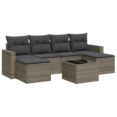 7 Piece Garden Sofa Set with Cushions Grey Poly Rattan Payday Deals