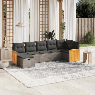 7 Piece Garden Sofa Set with Cushions Grey Poly Rattan