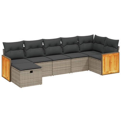 7 Piece Garden Sofa Set with Cushions Grey Poly Rattan Payday Deals