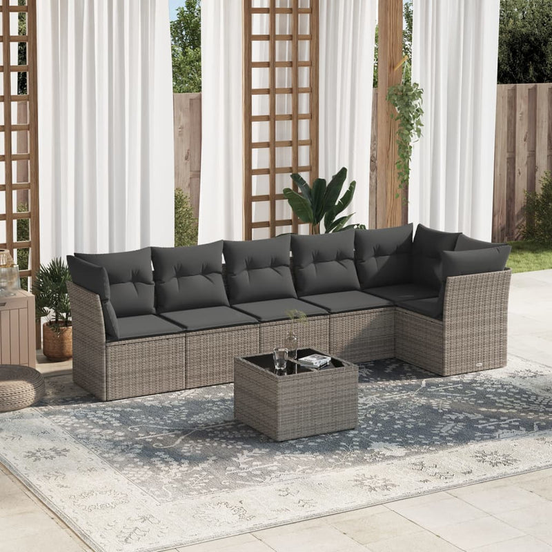 7 Piece Garden Sofa Set with Cushions Grey Poly Rattan Payday Deals