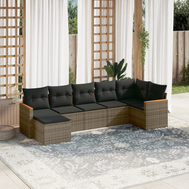 7 Piece Garden Sofa Set with Cushions Grey Poly Rattan Payday Deals