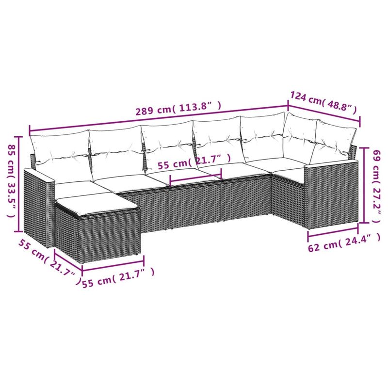 7 Piece Garden Sofa Set with Cushions Grey Poly Rattan Payday Deals