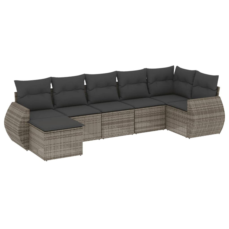 7 Piece Garden Sofa Set with Cushions Grey Poly Rattan Payday Deals