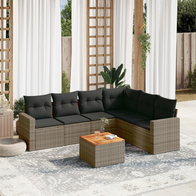 7 Piece Garden Sofa Set with Cushions Grey Poly Rattan Payday Deals